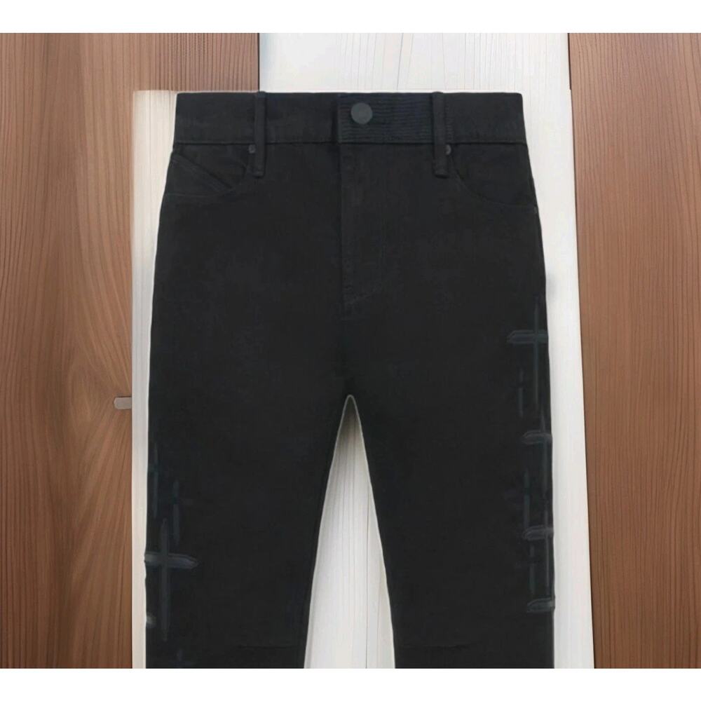 RTA Skinny Fit Jeans Bryant Cross Patches Mens Denim Black MRLDD887 Size 33